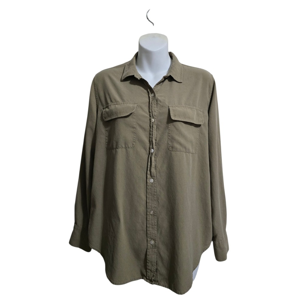 Everlane The Washable Silk Relaxed Shirt In Covert Green Sz 6